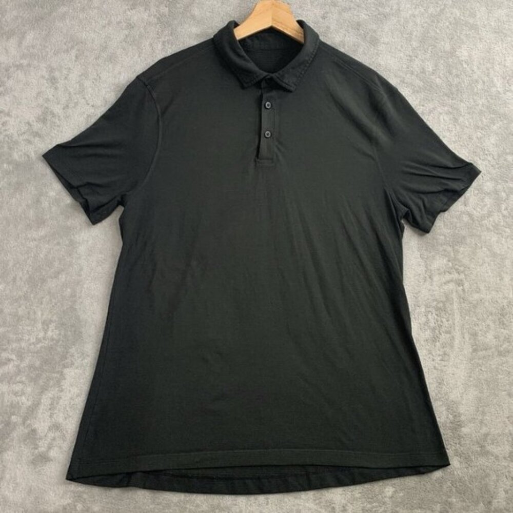 Lululemon Shirt Men Medium Evolution Polo Black Short Sleeve Preppy Casual